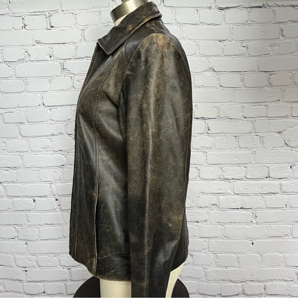 Vintage Valerie Stevens Zip Up Leather Jacket Fully Lined Distressed Brown Sz S - Picture 8 of 14
